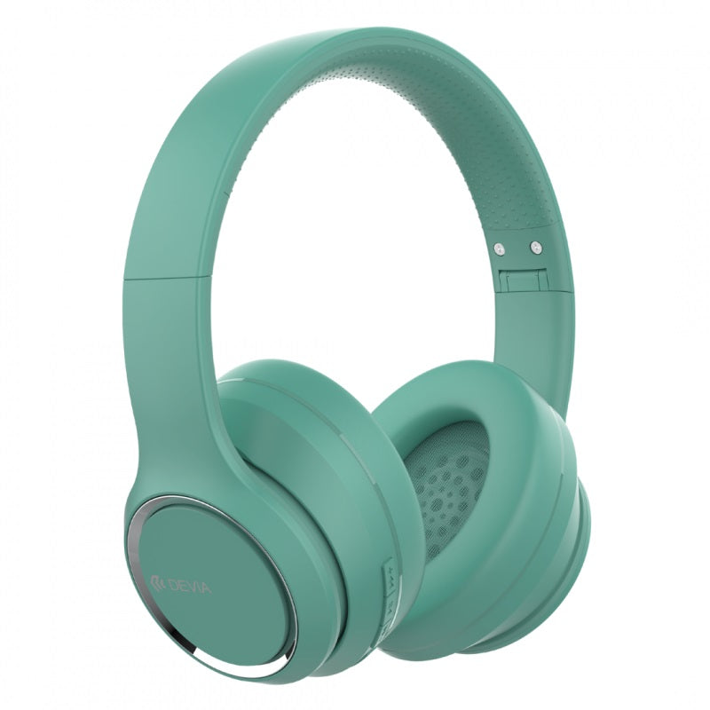 Căști wireless Devia Kintone V2 EM039 verde mentă – vedere frontală ¾