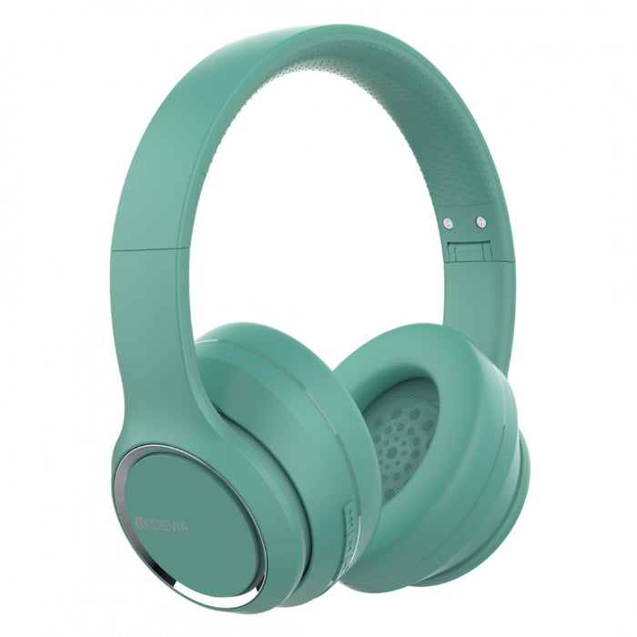 Căști wireless Devia Kintone V2 EM039 verde mentă – vedere frontală ¾